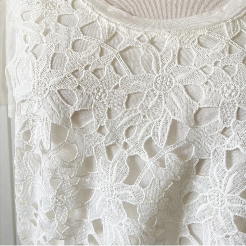 J. Crew White Cream Floral Lace Shirt Top Spring Summer Size Medium